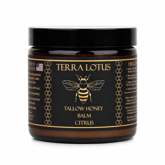 Terra Lotus - Organic Grass-Fed Beef Tallow Balm with Raw Honey - Moisturizing Cream - Handmade All-Natural Moisturizer-4 Oz